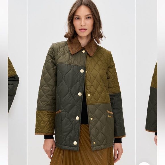 Barbour Jackets & Blazers - Brand new Barbour 10 US Lorrie Quilted Barn Jacket Sage Green Patchwork Gold